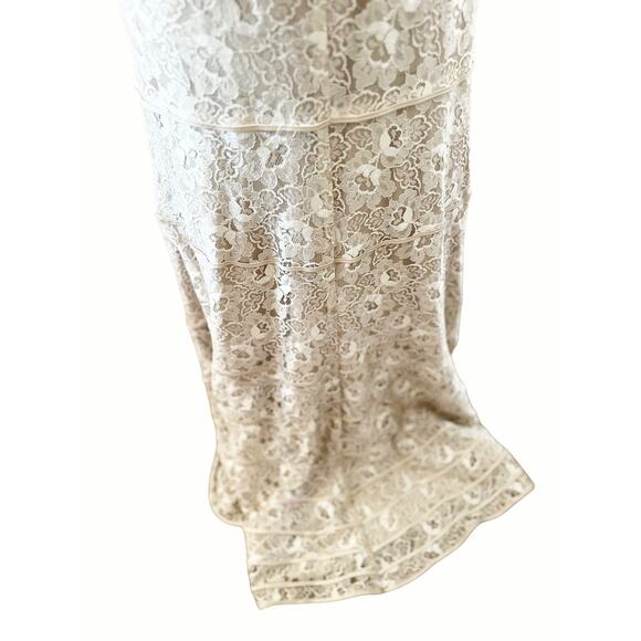 Tadashi Shoji Cream Lace Strapless Sleeveless Formal Gown Size 8 - Picture 5 of 9